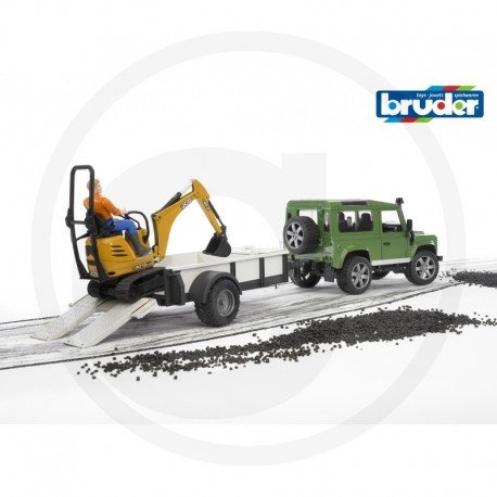 Bruder Land Rover džipas su priekaba, JCB kastuvu ir statybininku - Image 2
