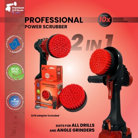 IKRA Mogatec Profesionalus valymo šepetys Premium Drill Brush 2 in 1 – kietas, raudonas, 10 cm – 3 nuotrauka