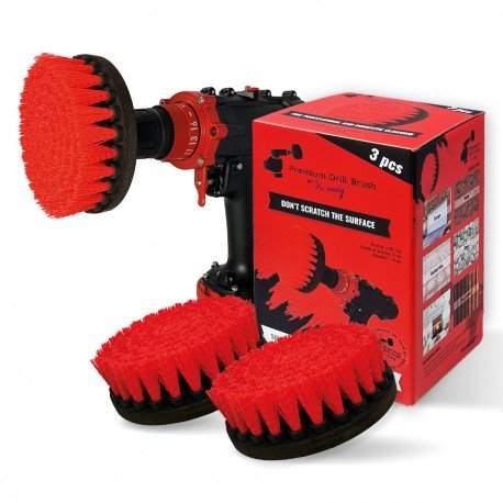 IKRA Mogatec Profesionalus valymo šepetys Premium Drill Brush 3vnt.- kietas, raudonas, 13 cm