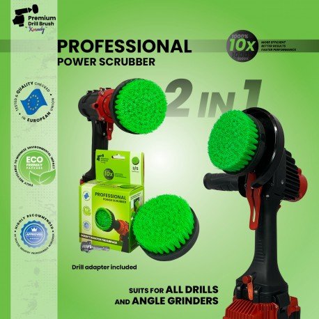 IKRA Mogatec Profesionalus valymo šepetys Premium Drill Brush 2 in 1 – vidutiniškai kietas, žalias, 10 cm – 3 nuotrauka