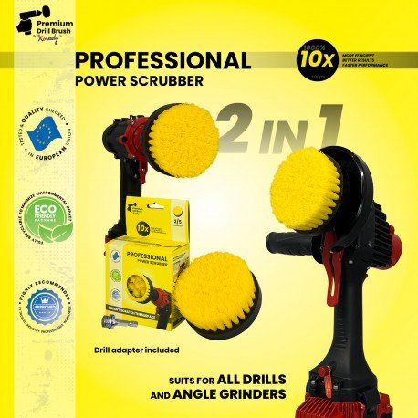 IKRA Mogatec Profesionalus valymo šepetys Premium Drill Brush 2 in 1 – vidutiniškai minkštas, geltonas, 10 cm – 3 nuotrauka