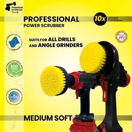 IKRA Mogatec Profesionalus valymo šepetys Premium Drill Brush 2 in 1 – vidutiniškai minkštas, geltonas, 10 cm – 4 nuotrauka