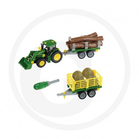 Žaislinis Klein John Deere traktorius su medžių ir šieno priekaba - Image 2